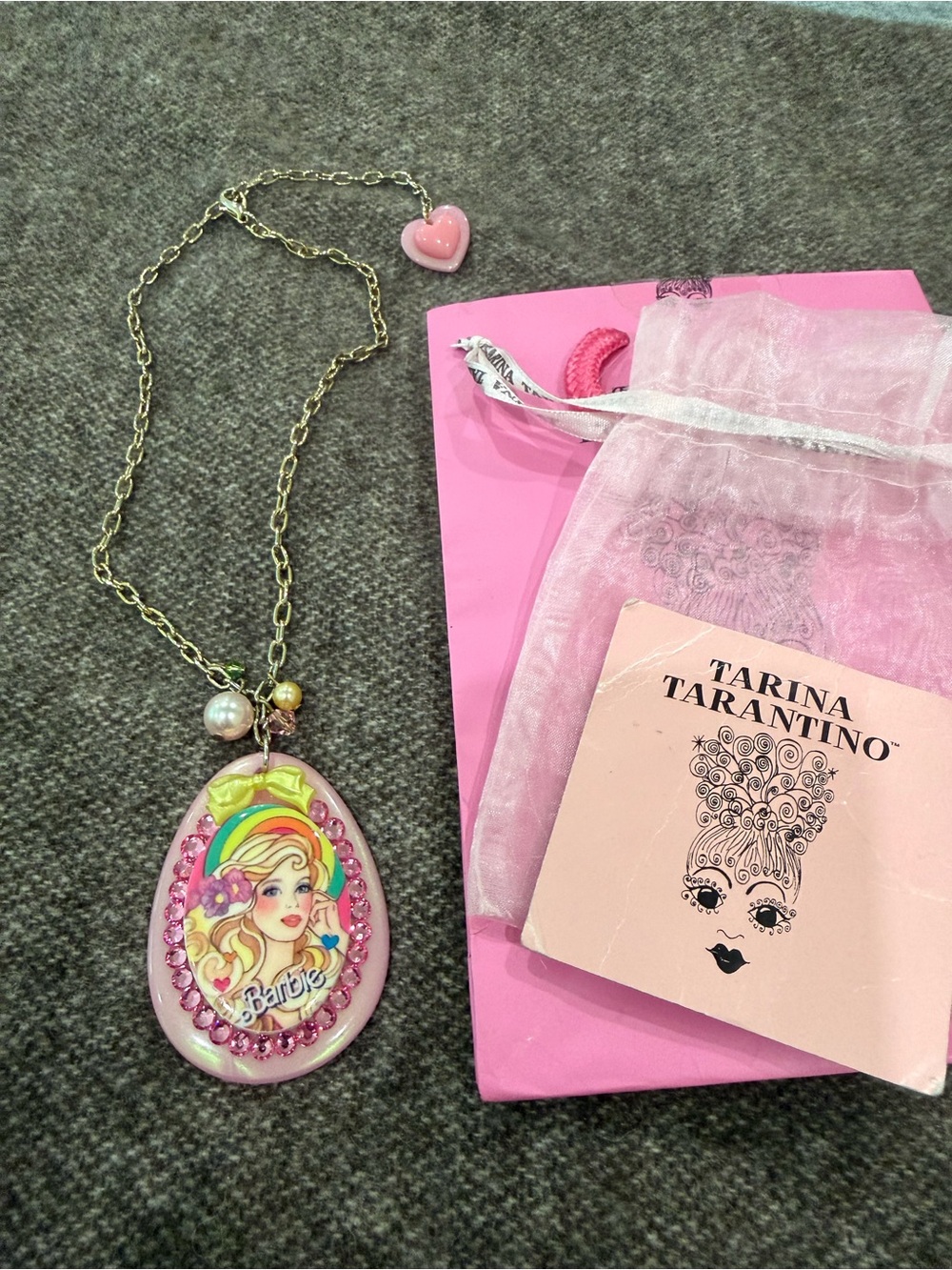 Tarina Tarantino Barbie Pink Teardrop Pendant Necklace RARE